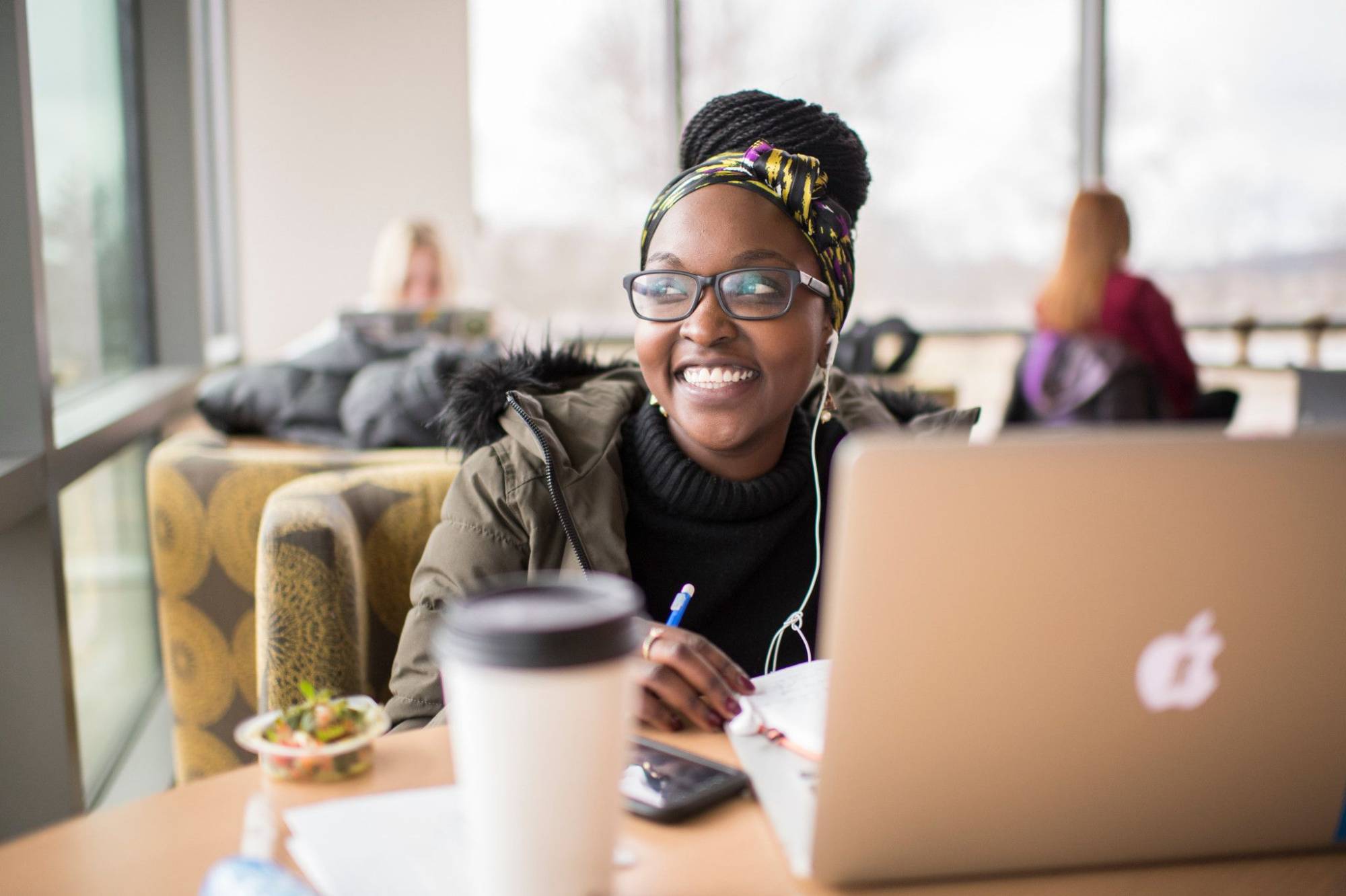 GVSU student studying inside